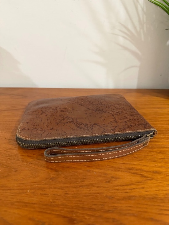 Patricia Nash Cassini Signature Map Print Brown Leather Wristlet Pouch - Picture 4 of 8